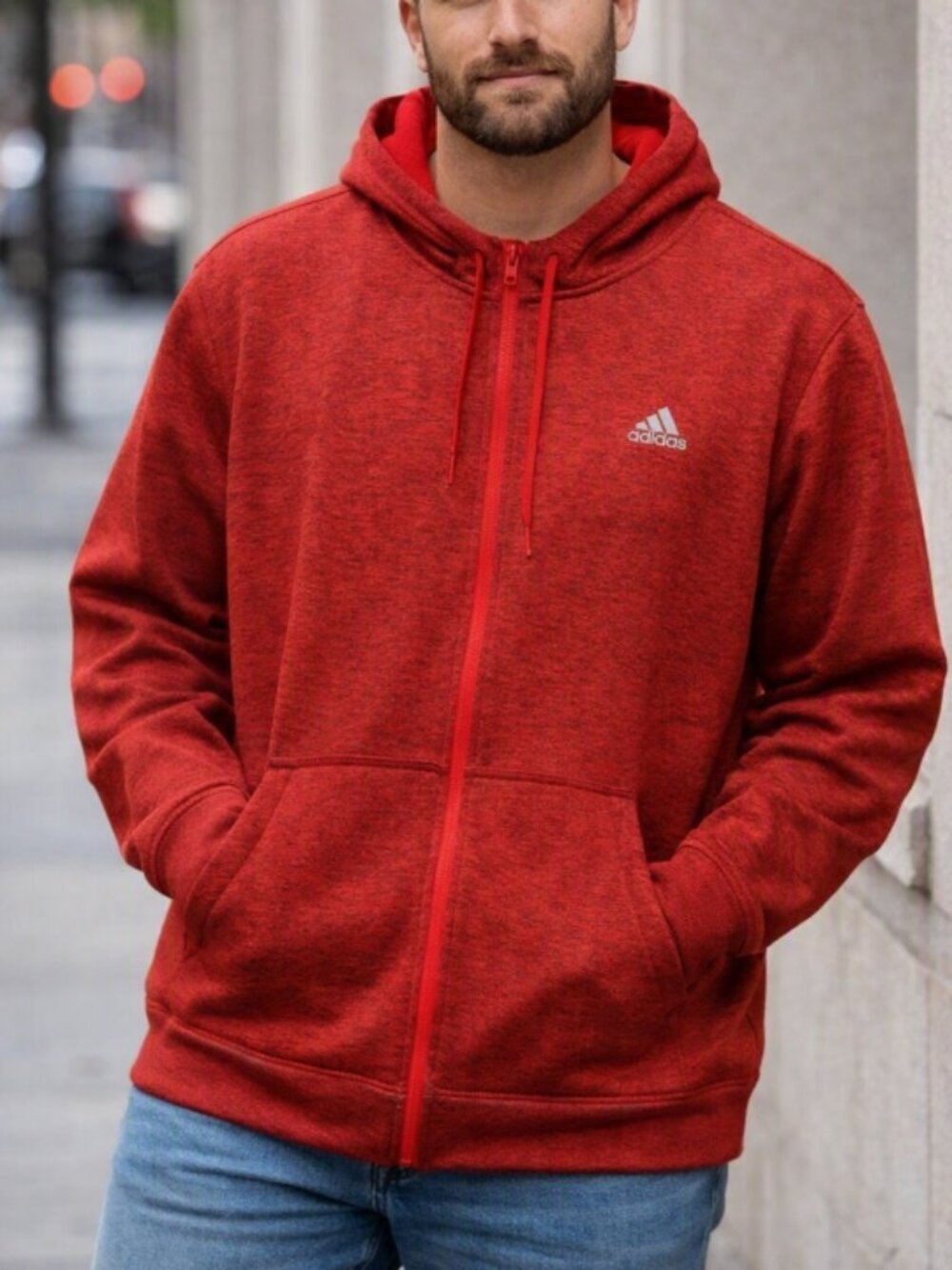 Adidas Red Climawarm Full Zip Hoodie Jacket XL Activewear Sporty Retro Athletic